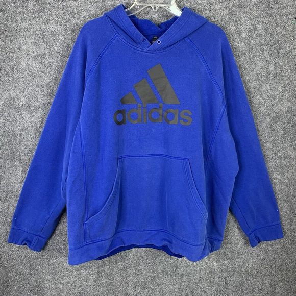 Adidas Big Logo Hooded Sweatshirt Royal Blue Pullover Heavy Warm Size 2XL - Picture 1 of 13